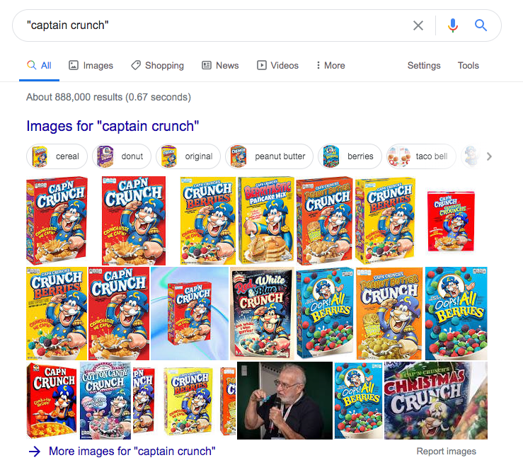 Captain Crunch results on Google xxl