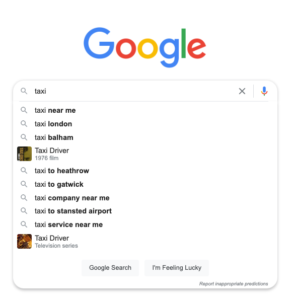 Google taxi search