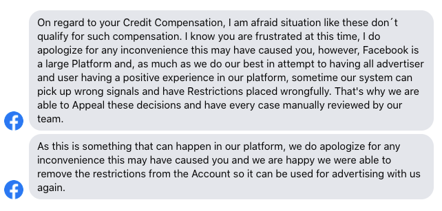 compensation from Facebook concierge