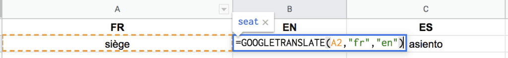 google translate in google sheet