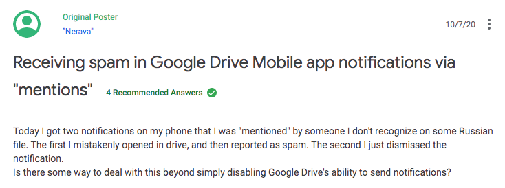 spam in google drive