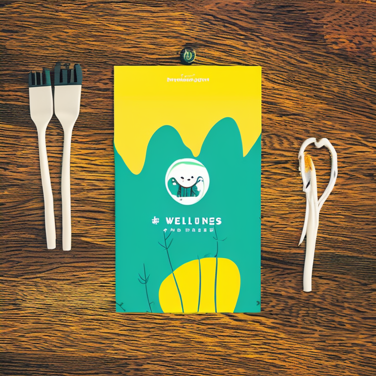 Create a marketing image for a wellness brand that symbolizes the journey to a healthy lifestyle through the use of vibrant colors and a whimsical character in a vibrant yellow meadow