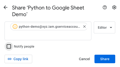 Share Google Sheets with Service Account