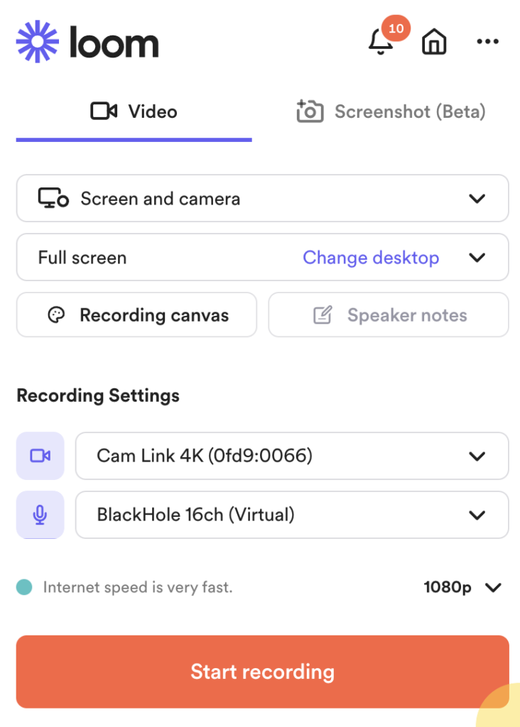 Replacing Rode-NT by BlackHole 16ch for microphone source in Loom